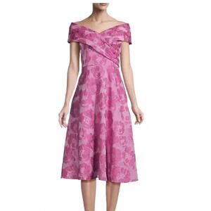 NEW AIDAN MATTOX floral print cocktail midi length dress in pink